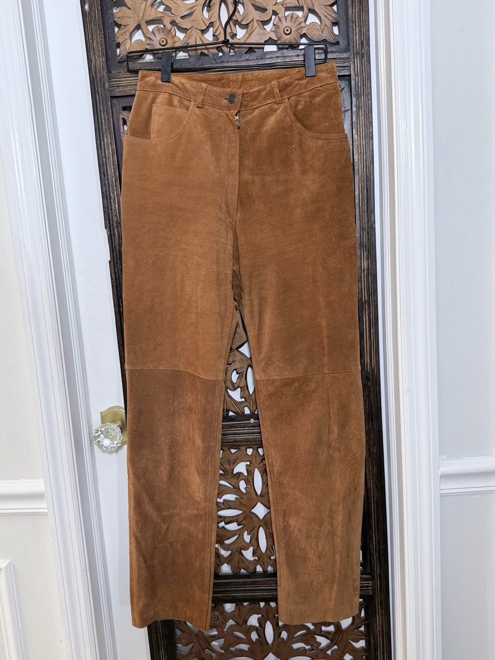 Vintage Pia Rucci Tan Camel Suede Leather High Waist Straight Pants Lined Size 8